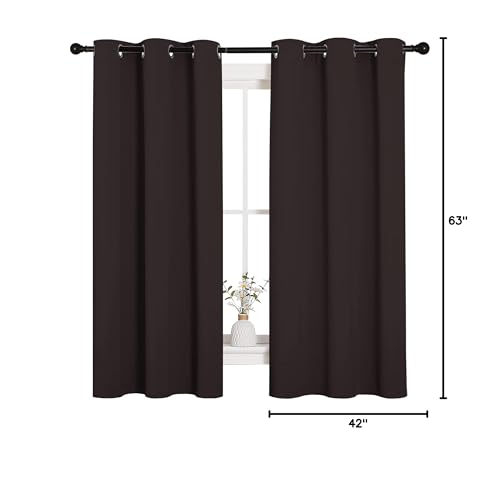 NICETOWN Triple Weave Microfiber Energy Saving Thermal Insulated Solid Grommet Blackout Curtains for Bedroom (2 Panels, 42 inches by 63 Inch, Toffee Brown)