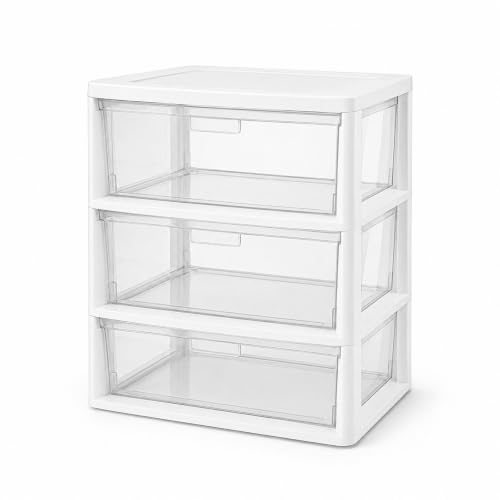 Wide Clear Plastic 3 Drawer Storage Organizer - White, 3-Tier