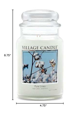 Village Candle Pure Linen Large Glass Apothecary Jar, Scented Candle, 21.25 oz., White