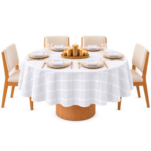Newbridge Holiday Elegance Plaid Round Tablecloth 70 Inch - White