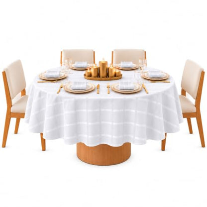 Newbridge Holiday Elegance Plaid Round Tablecloth 70 Inch - White