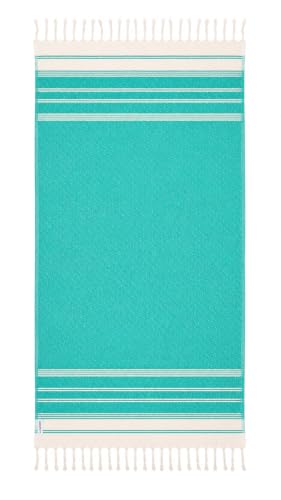 Oversized Turkish Cotton Beach Towel - Quick Dry Sand-Resistant Travel & Pool Towel, Aqua Blue 39 x 71 inches