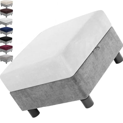 White Velvet Square Ottoman Slipcover 22x22 inch - Non-Slip & Stretchable