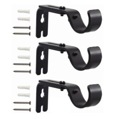 Adjustable Wall Mount Curtain Rod Brackets Black - Pack of 3