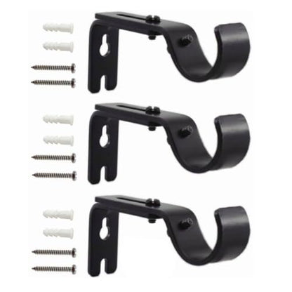 Adjustable Wall Mount Curtain Rod Brackets Black - Pack of 3