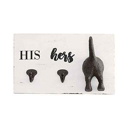 Mud Pie HIS, HERS & PUP WALL HOOK, White, Brown, 2.00" x 11.00"