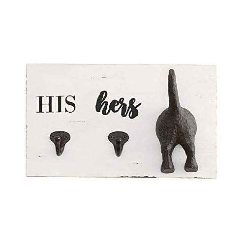 Mud Pie HIS, HERS & PUP WALL HOOK, White, Brown, 2.00" x 11.00"