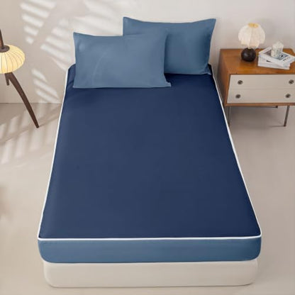 Feelyou Navy Blue Twin Comforter Set Zipper Bedding for Kids Boys Girls