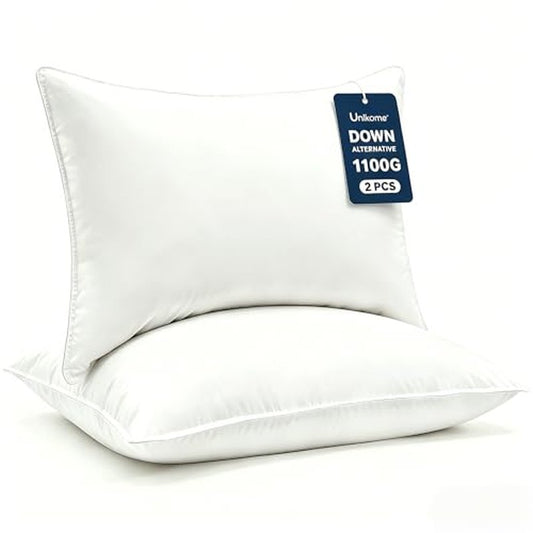 UNIKOME Ultra Soft King Size Pillows Set of 2 - Hotel Collection Luxury 100% Cotton Cover Down Alternative Bed Pillow, Fluffy Pillows for Back, Stomach or Side Sleepers