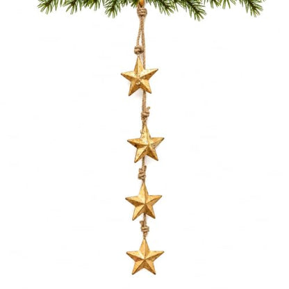 Rustic Brass Star Garland Handmade Christmas Ornament 24 Inch - Farmhouse Decor
