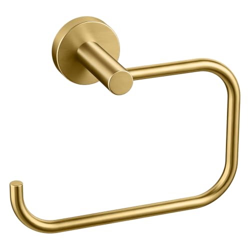 Hand Towel Holder with 180° Swivel Square Ring - Gold
