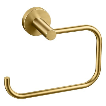 Hand Towel Holder with 180° Swivel Square Ring - Gold