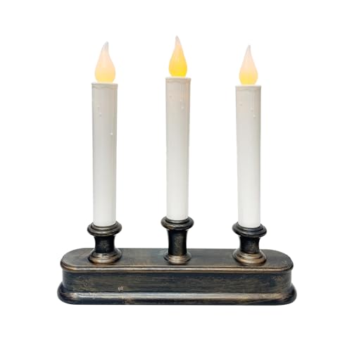 GOOTHY 3-Pack Battery-Operated LED Window Candles with Sensor - Bronze Finish, 9 Inch Flameless Taper Lights for Christmas Home Decor