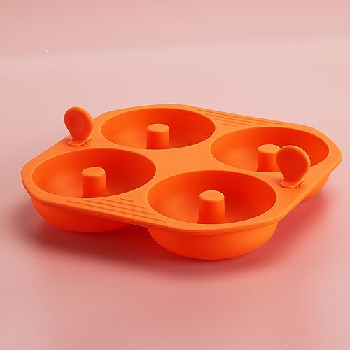 Kispog Silicone Donut Pan for Baking Orange - 2 pcs Nonstick Donut/Bagel Molds 4 Cavity 3.2 inch. Air Fryer Accessories Compatible with Instant Vortex Ninja Foodi