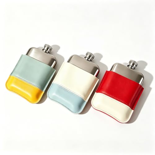 Yellow-Green 6oz Stainless Steel Hip Flask with Color-Block PU Cover - Portable Leakproof Liquor & Travel Flask