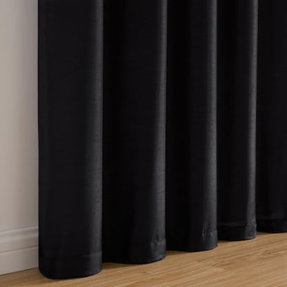 Black Silver Jacquard Floral Window Curtain Set with Sheer Backing and Tassels