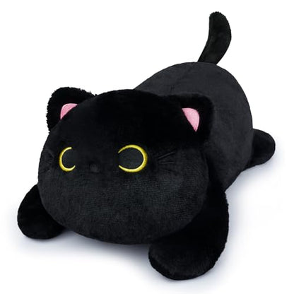 Leokawin 18in Weighted Stuffed Animals, Cute Weighted Black Cat Plush, Kawaii Cat Plush Toy, Soft Black Cat Weighted Plush Throw Pillow Gift for Kids Christmas