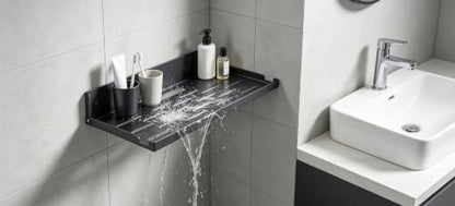 Foldable 14x8 Inch Wall Mount Router Shelf with Cable Hole - Black