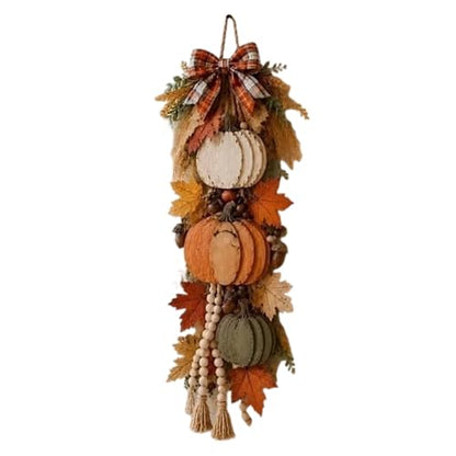 Fall Pumpkin Hanging Swag - Velvet Harvest Pumpkin Decor for Front Door & Porch - Orange2