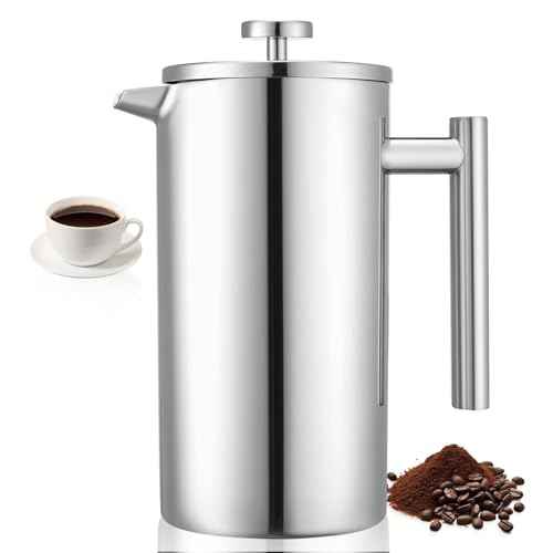 VEVOR French Press Coffee Maker, 51 Ounce 1.5 Liter Stainless Steel Coffee Press Tea Maker with Filter, Large Double Wall Insulated French Presses Cold Brew for Camping Travel Home Kitchen, Silver