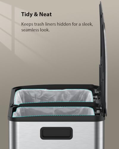 Silver Dual Trash and Recycling Bins for Kitchen 13+8 Gallon - Large Capacity