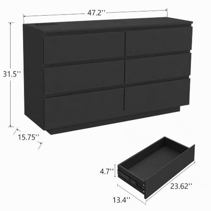 Black 6-Drawer Dresser with LED Light & Charging Station - Variation: Black