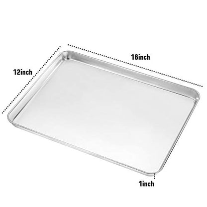 Yododo Baking Sheet Set of 2, Stainless Steel Cookie Sheet Baking Pan Toaster Oven Tray Pan, Size 16 x 12 x 1 inch, Non Toxic & Healthy, Mirror Finish & Rust Free, Easy Clean & Dishwasher Safe