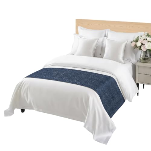 Twin Size Indigo Blue Bed Runner - Farmhouse Decorative Throw for Foot of Bed, 71 x 20 Inches