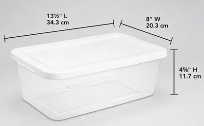 Clear Storage Boxes by [Brand Name] - 10-Pack of 6 Quart Durable Plastic with Snap-On Lids | Modern White Design for Bedroom Organization