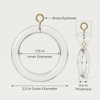 Acrylic Wooden Curtain Rings 24 Pack Without Clips - 1.75 Inch Inner Diameter, Farmhouse Style
