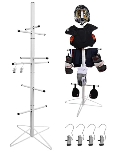 Hockey Equipment Drying Rack Metal Sports Gear Organizer with 4 Hanging Clips