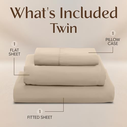 Utopia Bedding Twin Sheet Set – 3 Piece Bed Sheets for Twin Size Bed, Soft and Breathable Microfiber, Includes 1 Fitted Sheet, 1 Flat Sheet and 1 Pillowcase – Oeko Tex (Sand)