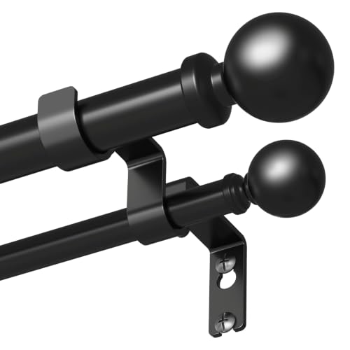 Heavy Duty Black Double Curtain Rod 36-153 Inch - 1 Inch Dual Rods, Adjustable Seamless Support