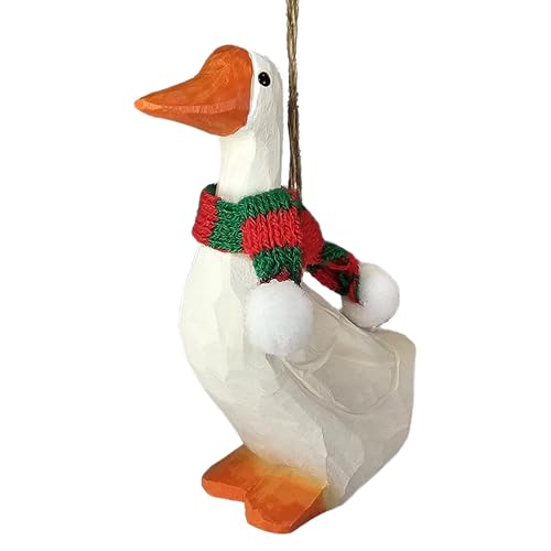 Wooden Goose Christmas Ornament with Knit Scarf - Rustic Holiday Decor