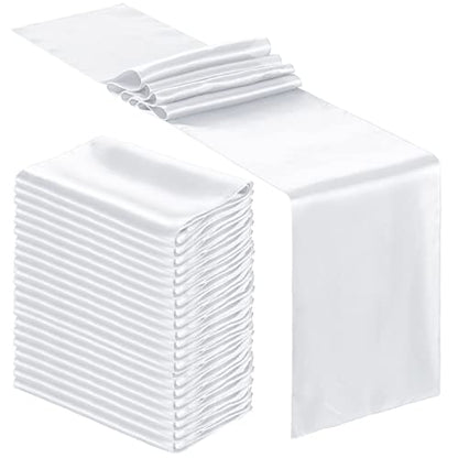 White Satin Table Runners Bulk Pack 12 x 108 Inches for Weddings & Events - 6 Pieces