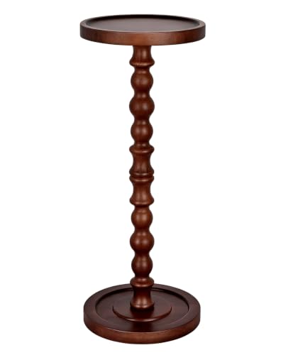Walnut Small Round Side Table Solid Rubberwood End Table - 9.4W x 23.8H Variation