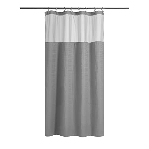 N&Y HOME Waffle Weave Shower Curtain with Snap-in Fabric Liner & 12 Metal Hooks Set - Hotel Style, Waterproof & Washable, Heavyweight Fabric & Mesh Top Window - 71x72, Teal