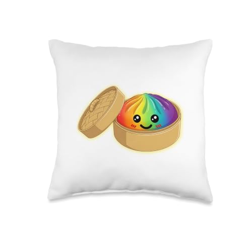 Kawaii Rainbow Dumpling Throw Pillow - 16x16 Cute Plush Cushion