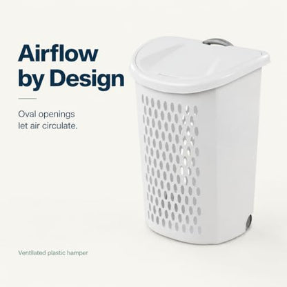 Laundry Basket with Wheels 2 Bushel Flip-Top Lid for Dorms and Apartments