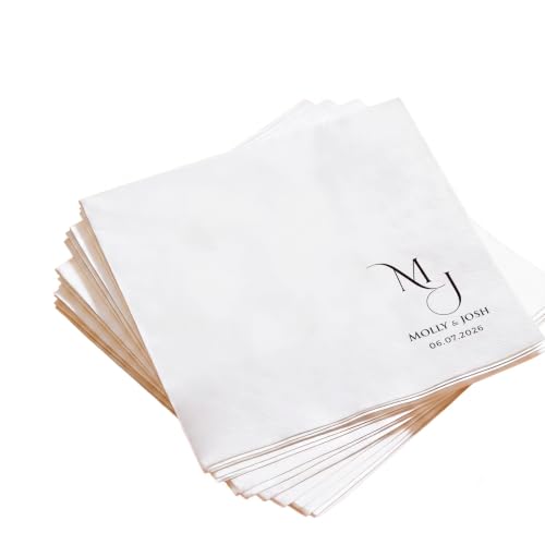 Custom Wedding Napkins Script Initial Personalized Cocktail Napkins - Design8