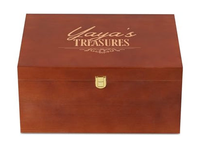 Large Wooden Keepsake Storage Box with Carved Lid - Gift for Grandma