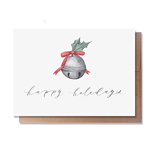 Christmas Greeting Card Watercolor Bell Art - Blank Inside, 5x7"