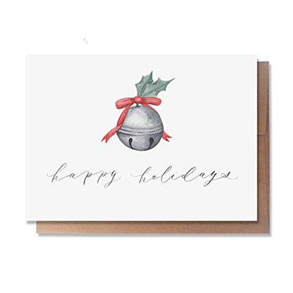 Christmas Greeting Card Watercolor Bell Art - Blank Inside, 5x7"