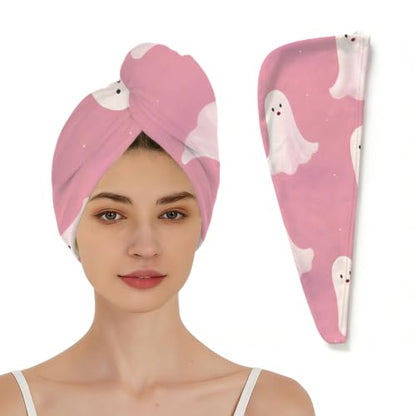 Microfiber Hair Towel Wrap Pink Ghost Halloween - Absorbent & Stylish