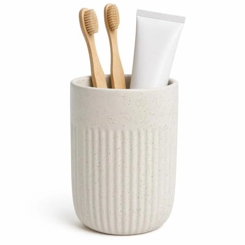 White Ceramic Toothbrush Holder for Bathroom - NALYVOR 1 Piece