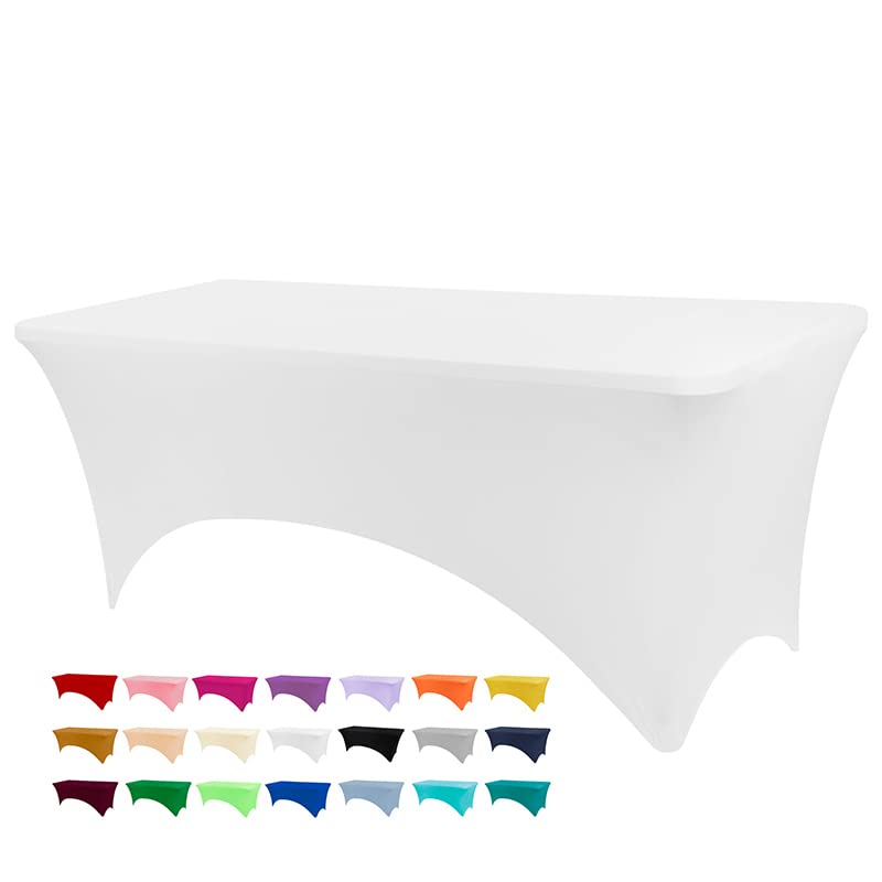 BDDC Table Covers for 4 Foot Tables, Spandex Table Covers 4ft, White Table Cloths Rectangle 4ft for Events, Wedding, Banquets & Parties