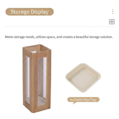 Walnut Wood Indoor Umbrella Stand with Acrylic Panel & Removable Drip Tray