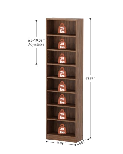 Walnut 6 Tier DVD Storage Shelf with Adjustable Shelves - Media Cabinet VPSMAT