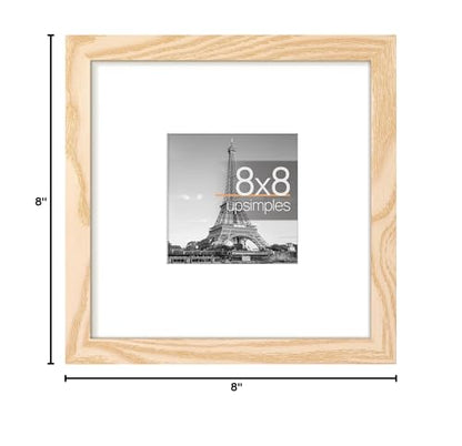 upsimples 8x8 Picture Frame, Display Pictures 4x4 with Mat or 8 x 8 Without, Wall Hanging Photo Frames, Natural, 1 Pack