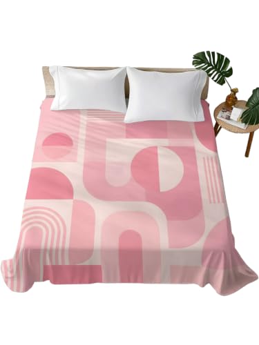 California King Pink Flat Sheet Boho Geometric Microfiber Bedding - Soft & Breathable